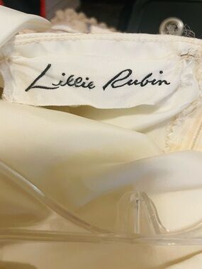 Lillie Rubin vintage Ivory lace , satin bows on shoulders and neck-Satin Lining